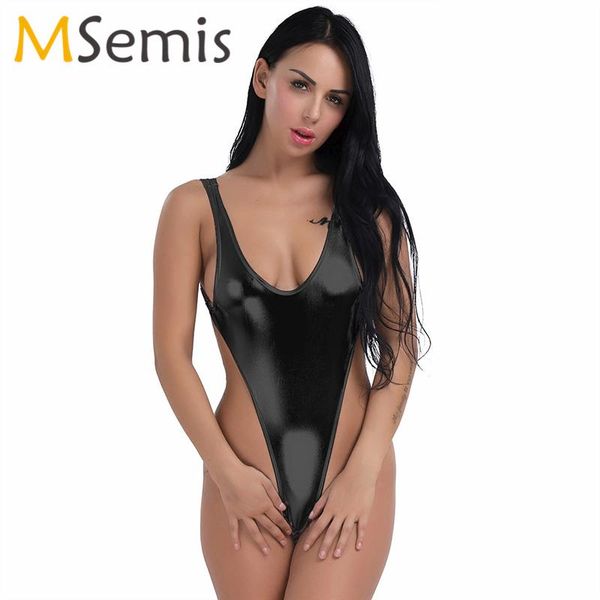 

one-piece suits women patent leather monokini swimwear one piece swimsuit lingerie g-string backless thong leotard bathing beach wear