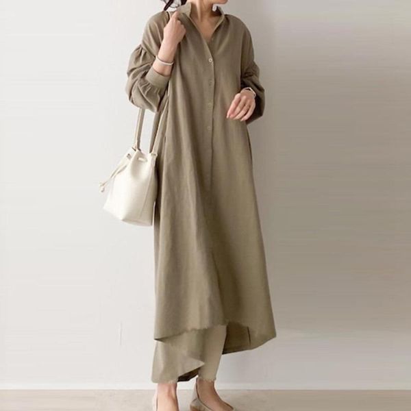 

casual dresses [ewq] korea chic temperament simple solid color lapel single-breasted loose long-sleeved shirt dress women summer 2021 16e732, Black;gray