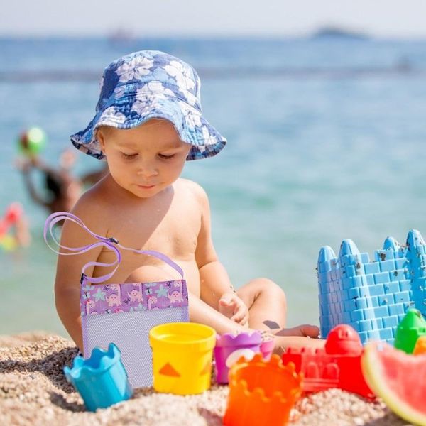 

color children's mesh bag beach breathable sea shell bags adjustable carrying straps home outdoor living room storage