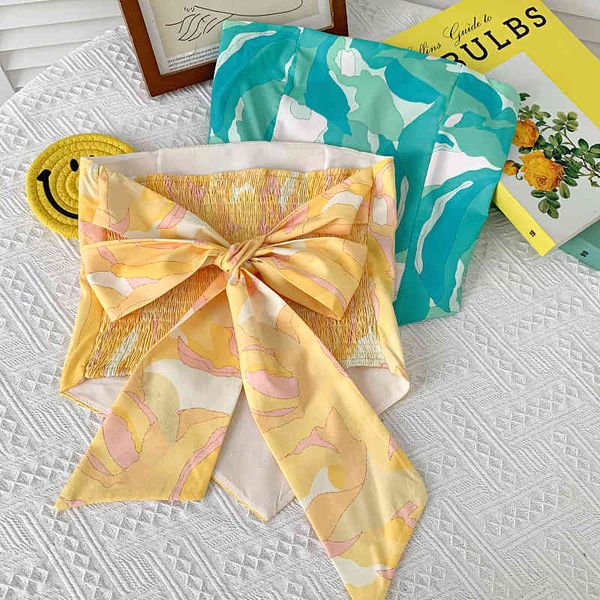 

summer beach vacation tube back strap bow short vest with women 210507, White