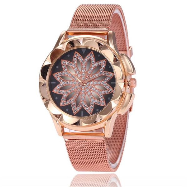 

wristwatches fashion women rose gold flower rhinestone wrist watches luxury casual female quartz watch relogio feminino, Slivery;brown