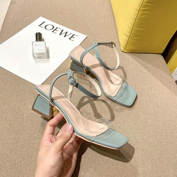 

dress shoes metal decoration high heels sandals women ankle strap transparent band gladiator sandalias mujer 2021 summer beach woman, Black