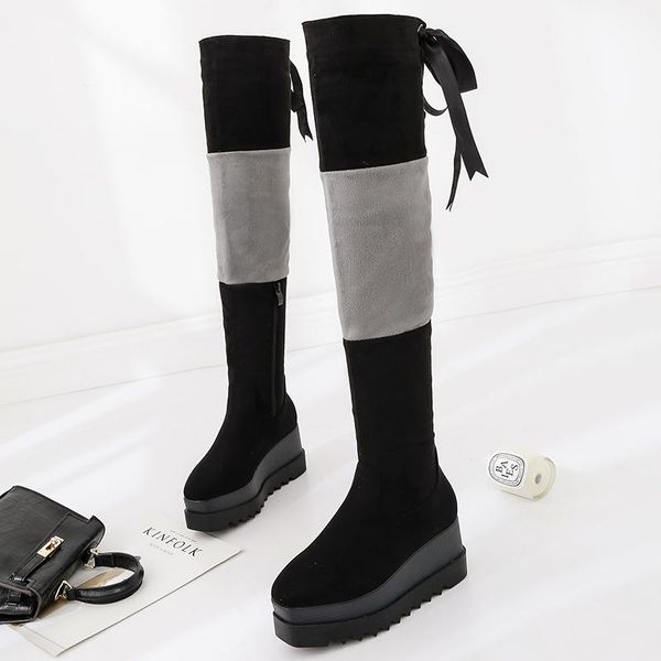 

boots 2021 autumn and winter women's high knee elastic color matching thin tube with flat bottom cake female, Black