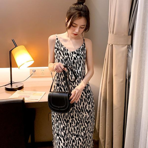 

casual dresses women a-line loose ladies v-neck korean style high street fashionable spring students vintage leopard, Black;gray