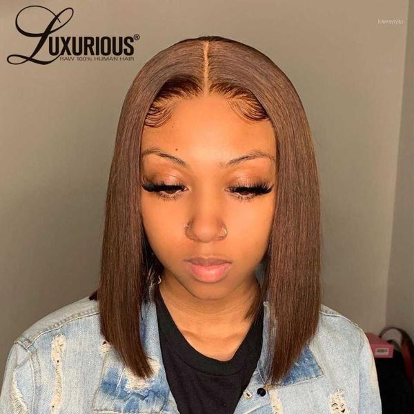 

density brown short bob human hair wigs for women straight lace front wig brazilian remy closure wig1, Black;brown
