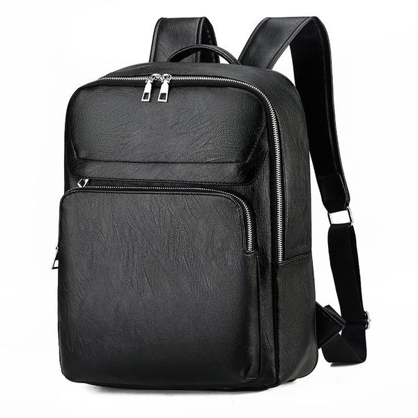 

backpack business casual men backpacks pu leather men's shoulder bag large male tote lapblack travel sports notebook man