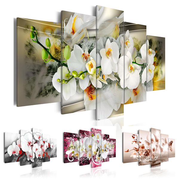 

hd fashion wall art canvas painting 5 pieces mangnolia flower orchid flower modern home decoration,choose color and size( no frame)