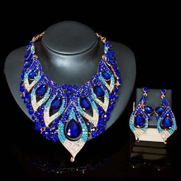 

earrings & necklace luxury stained glass crystal banquet fashion jewelry set, Silver