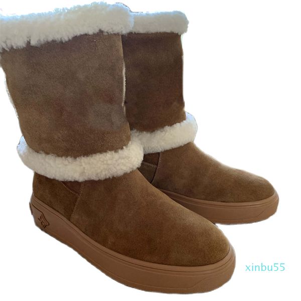 

woman luxury design flat snow boots lady fashion soft leather fur boot shoe girls outdoor winter warm brown half ankle suede black