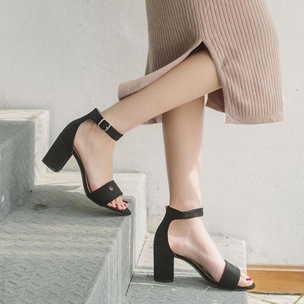 

dress shoes 2021 fashion ankle strap women casual sandals open toe summer high heel buckle rivet ladies office work sandalias, Black