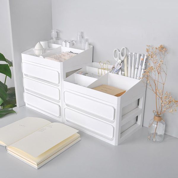 

multifunctional plastic white make up organizer cosmetic brush tools jewelry lipstick storage box home container supplies boxes & bins