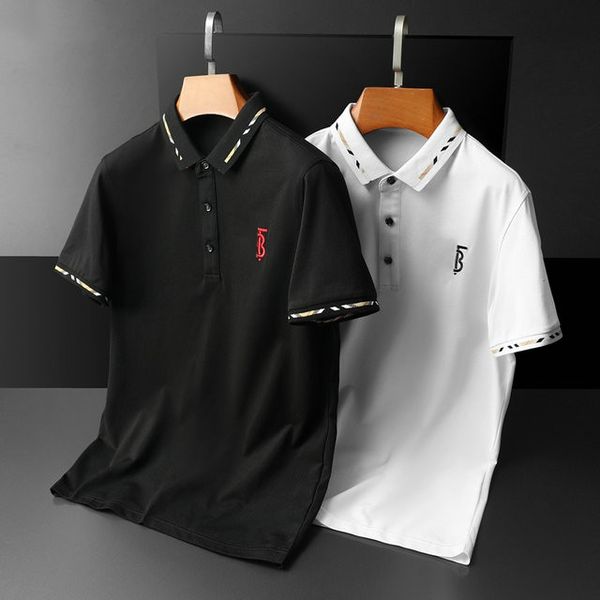 

2021 business casual polo t-shirt men's cuff stripe slim society fashion play shirt multi-color size m-3xl#hsc17, White;black