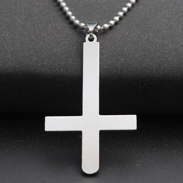 

1pc stainless steel handstand reverse cross blessing necklace simple religion christian jesus faith lucky jewelry pendant necklaces, Silver