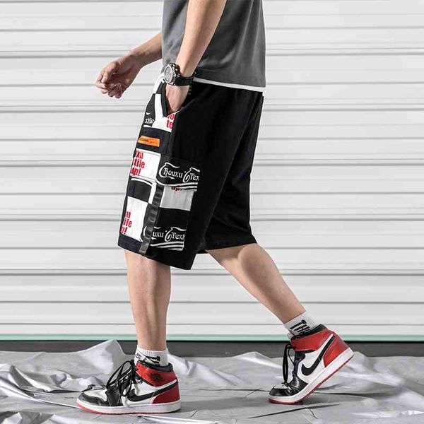 

men's shorts multi pocket men bermuda ribbons elasticated waist cargo male summer leisure man short pants vpxw, White;black