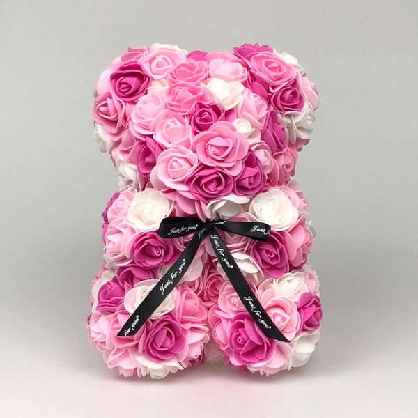 

25cm rose bear unique birthday gifts vaentines day gifts wedding decoration romantic handmade mixed coour rose teddy bear