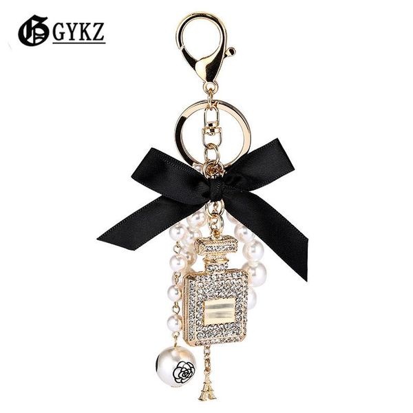 

bag parts & accessories bows and pearls perfume bottle key chains zinc alloy luxury women bags ornament wholesale or bulk fashion jewelry, Black