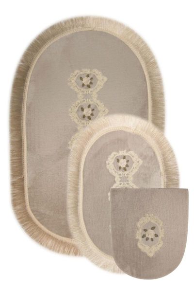 

shems gray 3-lacy and tasseled toilet seat set bath mat bnyshemsklzttk3lÃ¼ mats