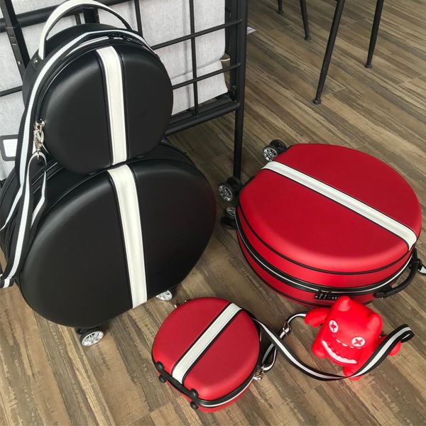 

suitcases fashion round trolley suitcase set with handbag circular rolling luggage 18 inch boarding valise bag ins case