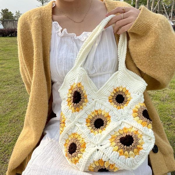 

evening bags y&y hand-woven women bag wool crochet cute sunflower homemade diy material handbag single shoulder casual total