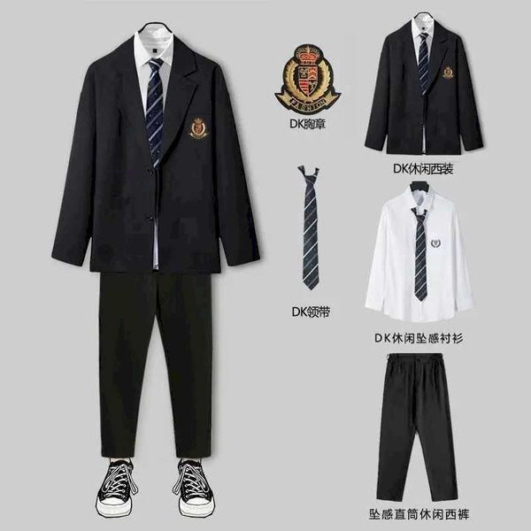 Primavera outono dk terno homens terno coreano solto estudante jk uniforme classe uniforme college conjuntos casuais casaco negócio ternos para homens x0909