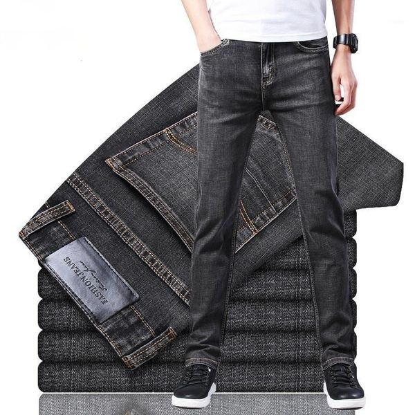 

men's jeans 2021 spring trend fashion slim straight smoky gray thin business casual classic brand high-quality lightweight, Blue