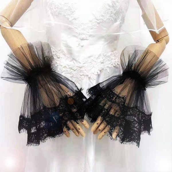 

five fingers gloves summer sunscreen dress fingerless trumpet shape female short bow black lace woman thin glove j33, Blue;gray