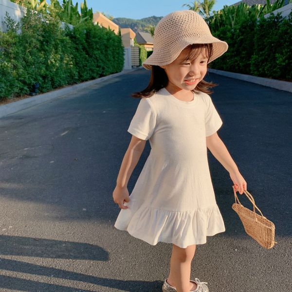 

2021 summer new girls dresses waist pleated dress princess dress cotton casual solid dress, Red;yellow