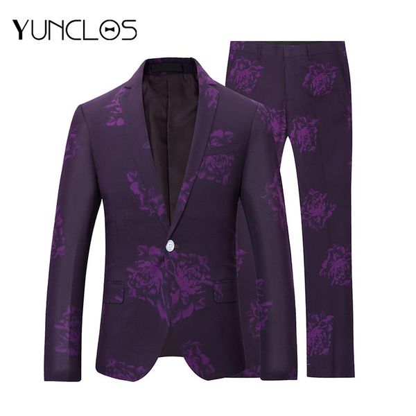 

men's suits & blazers yunclos 2021 purple big peony veste mariage homme wedding for men banquet tuxedos slim fit 2 pcs xs-4xl, White;black