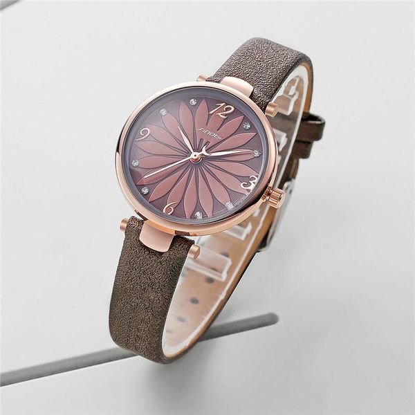 

women's flower watches luxury ladies watch leather for women fashion quartz kol saati diamond geneva wristwatches, Slivery;brown