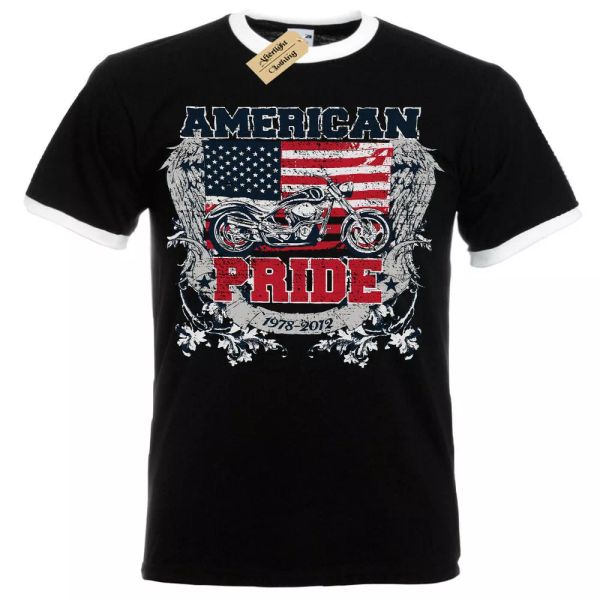 

american pride camiseta moto motocicleta eua hombre ringer, White;black