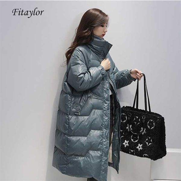 Fitaylor длинная куртка женщин 90% белая утка вниз парку зима голубое пальто женское желтое вниз густой теплой верхней верхней одежды 211007
