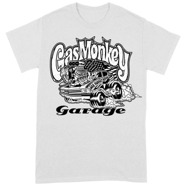 

gas monkey garage licensed muscle car white mens t-shirt, White;black