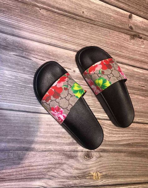 

2021women slippers sandals embroidery designers slides sandal floral brocade flip flops striped beach leather rubber fashion flower slipper, Black
