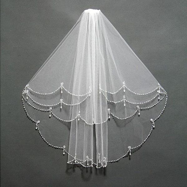 

bridal veils fabulous arrival two layers beading crystals pearls embellished short tulle for brides with comb, Black