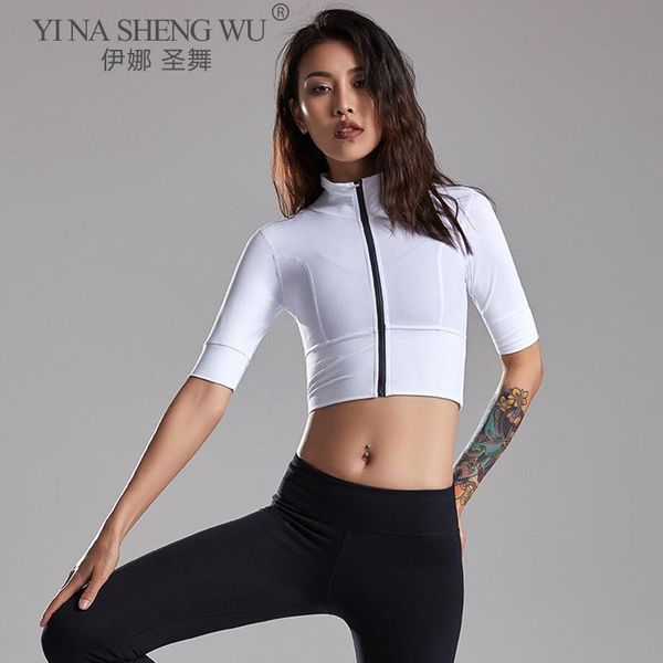 

gym yoga shirts women zipper half sleeve sport fitness crop outdoor jogging cycling elastic training sportswear outfit