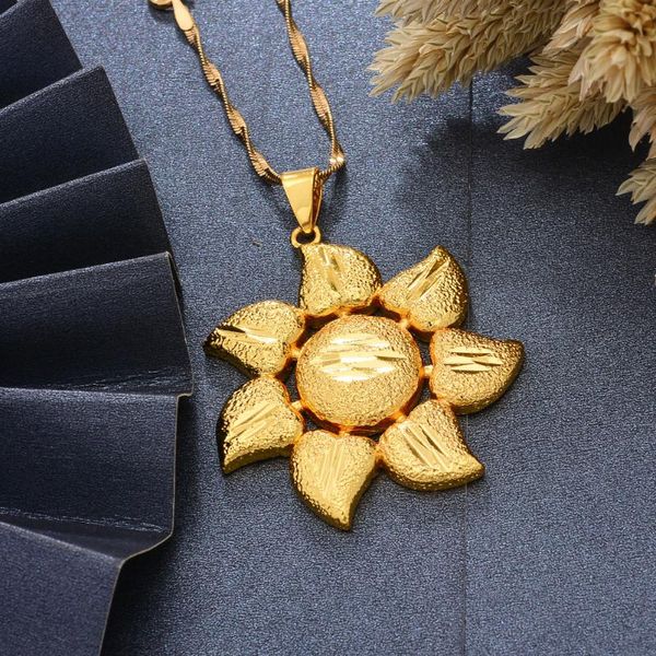 

chains gold color africa birthday party dubai sun flower pendant heart chain necklaces wife jewelry for women men, Silver