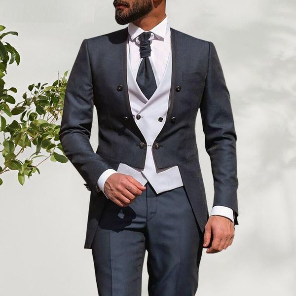 

men's suits & blazers fashion gentleman charcoal men set custom slim fit man groom tuxedo luxury blazer vest pants 3 pieces plus size c, White;black