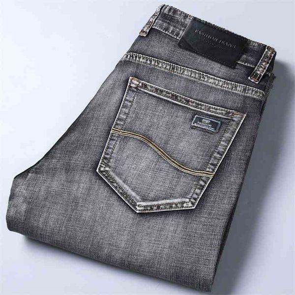 Jeans grigi classici da uomo primavera estate elasticizzati elasticizzati sottili da lavoro stile casual 210716