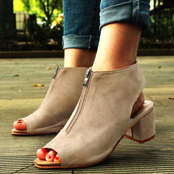 

sandals women 2021 spring summer high-heel shoes casual fish mouth wedge platform suede zipper solid color, Black