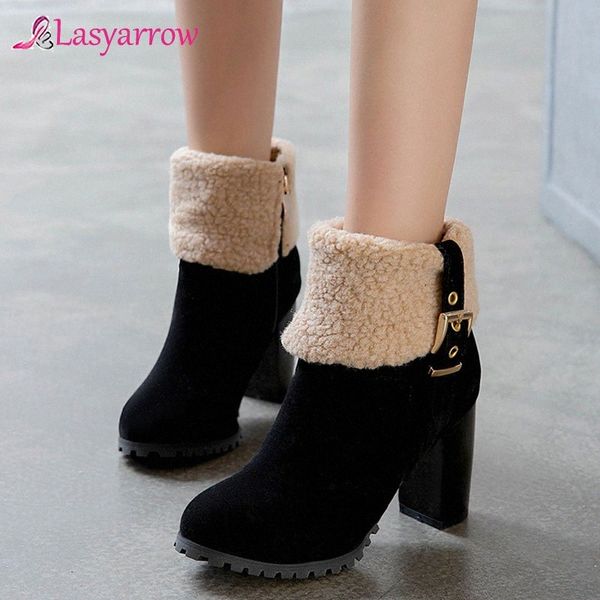 

Lasyarrow 2020 Big Size 50 Women Ankle Boots Flock Round Toe Winter Snow Boots Zipper High Heels Dress Party Wedding Shoes Woman Biker Boots For P8o5#, Black