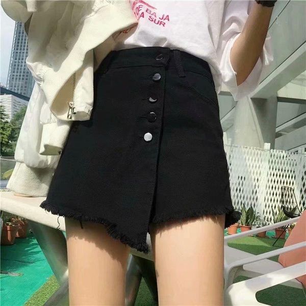 

women's jeans women short high waist a-line half casual wide leg pants js25, Blue