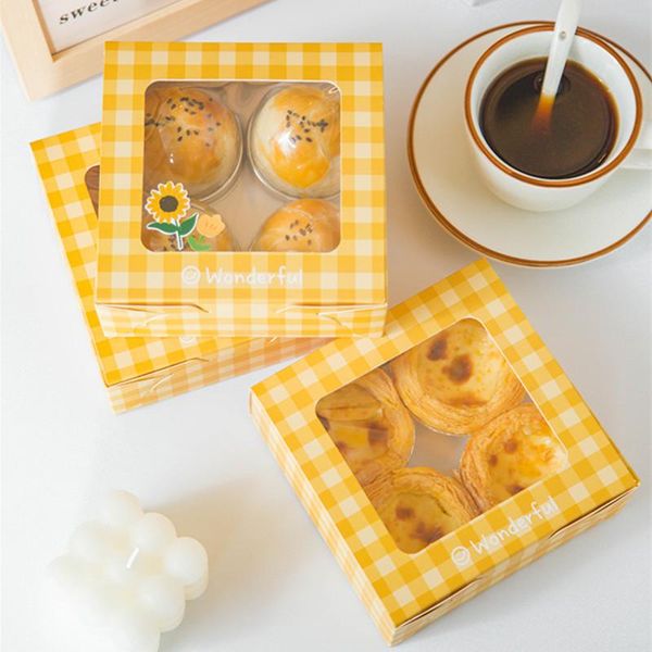 

gift wrap 10pcs net red yellow grid disposable packaging boxes open clear window paper box cakecup egg tart cookies pastry decor