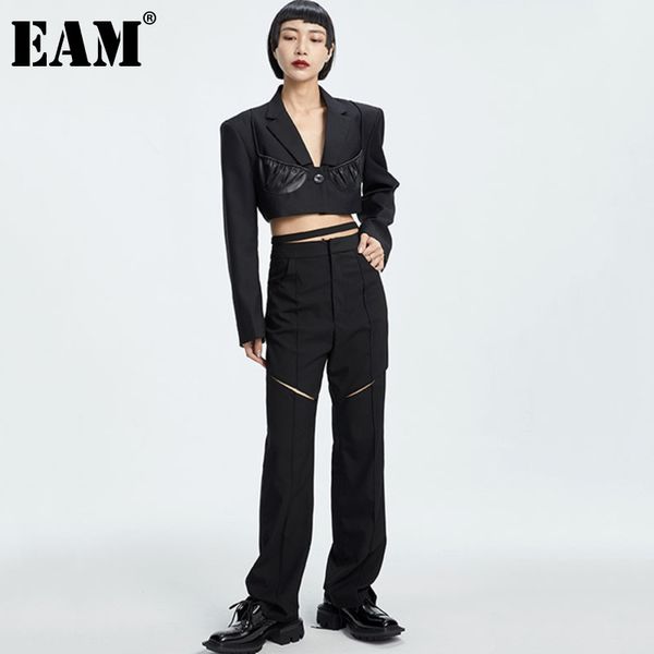 

[eam] high waist black long hollow out casual wide leg trousers loose fit pants women fashion spring autumn 1dd7300 21512, Black;white