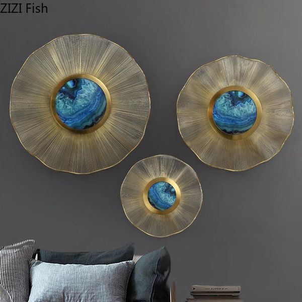 

decorative objects & figurines marbling agate metal golden sun flower wave wall decoration background pendant modern home accessories handma