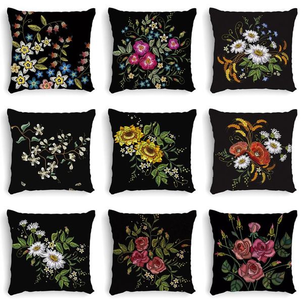

cushion/decorative pillow luanqi 1pc black background flower leaves cushion cover decorative home decor throw pillows for sofa living room b