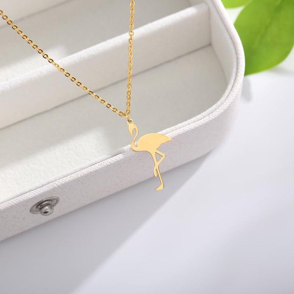 

pendant necklaces flamingo necklace stainlesss steel chain chocker rose gold cute bird statement for women, Silver