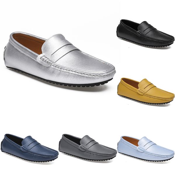 

leather peas men's casual driving shoes soft sole fashion black navy white blue silver yellow grey footwear all-match lazy cross-border