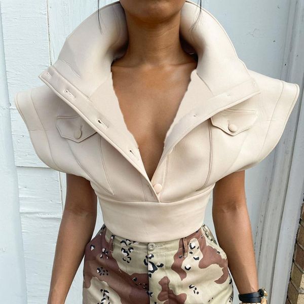 

women's vests y2k crop streetwear apricot turn-down collar single breasted women flying sleeve casual vest coat fashion autumn winter 2, Black;white