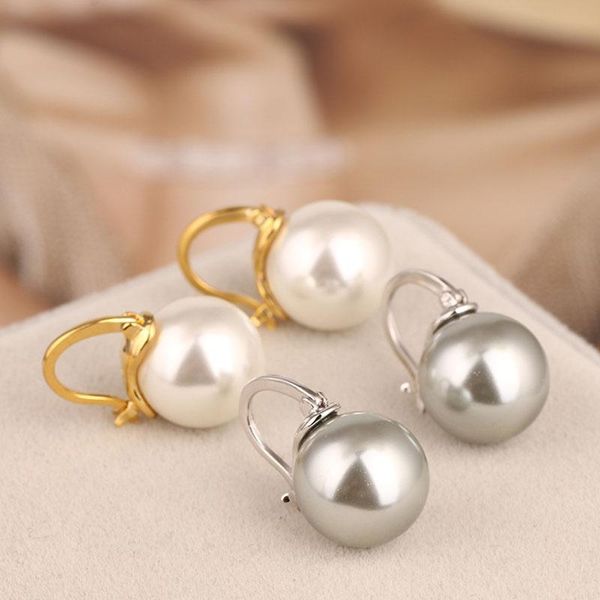 

hoop & huggie women artificial pearl earrigns with gold plated stud fashion earrings, Golden;silver