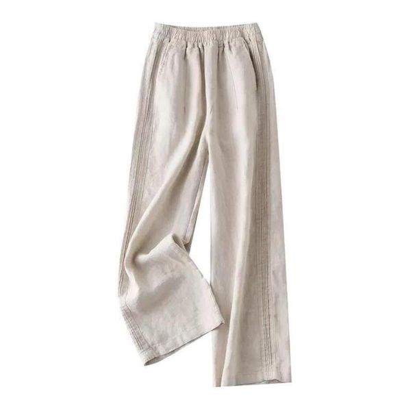 

women's pants & capris spring summer cotton linen wide leg women elastic waist casual loose straight plus size r1442, Black;white